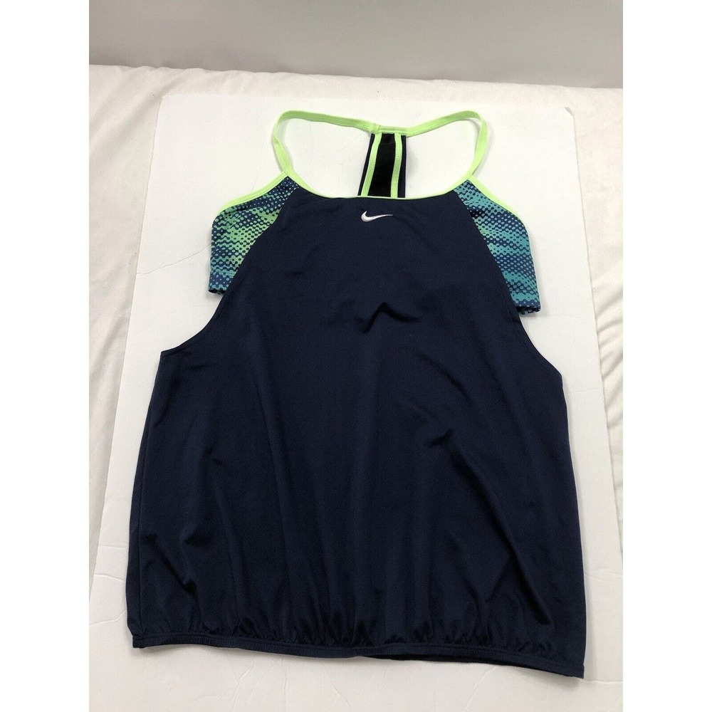 NIKE Texture Stripe Layered Tankini Top size M BLUE